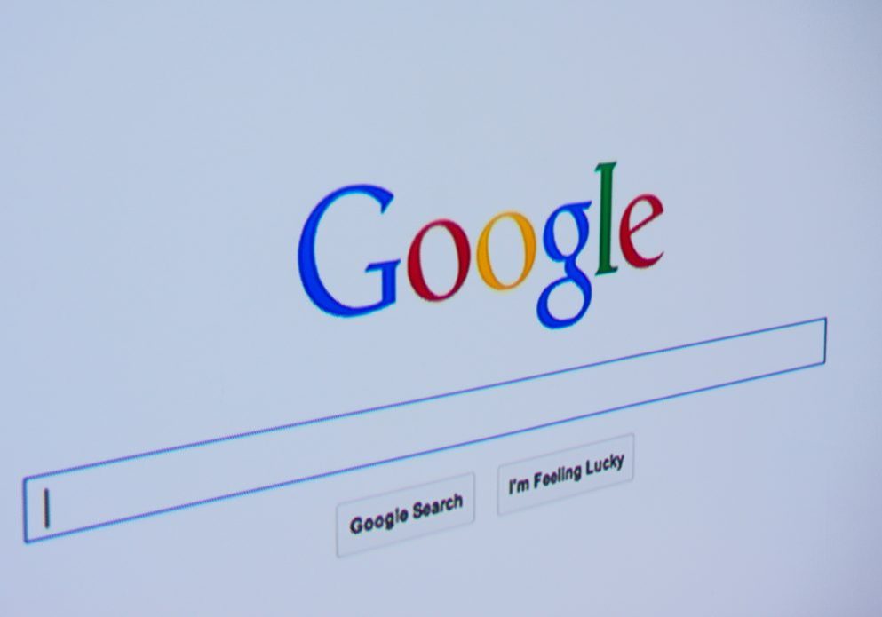 LISBON - JUNE 4, 2014: Photo of Google homepage on a monitor screen.